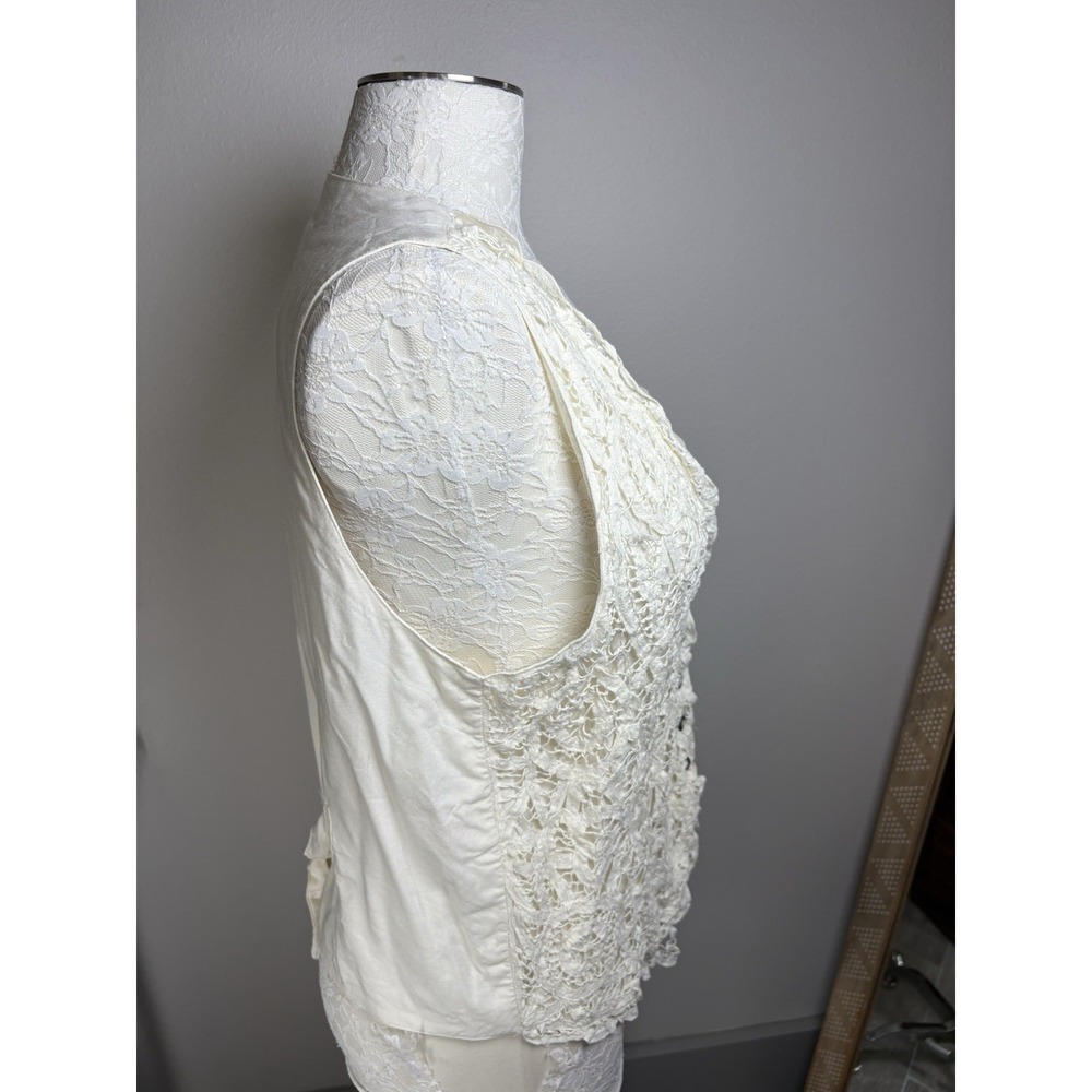 Vintage Christine Parker Women M Cream Vest Cottagecore Crochet Lace - Picture 6 of 14